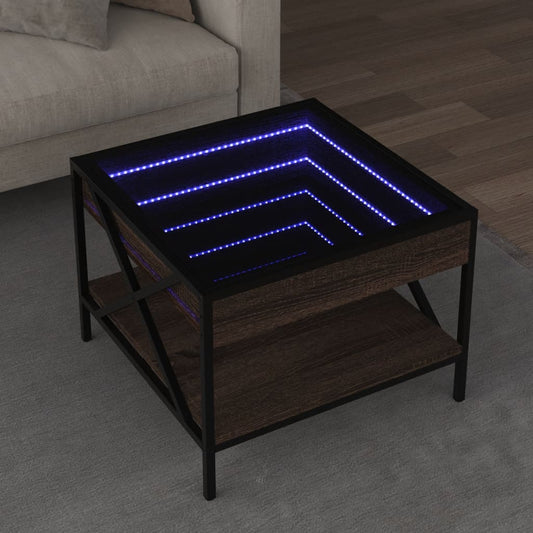 Soffbord brun ek med Infinity LED 50x50x38 cm