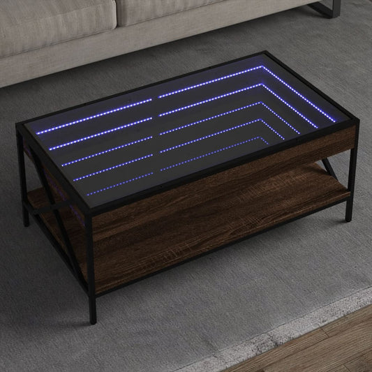 Soffbord brun ek med Infinity LEDs 90x50x38 cm