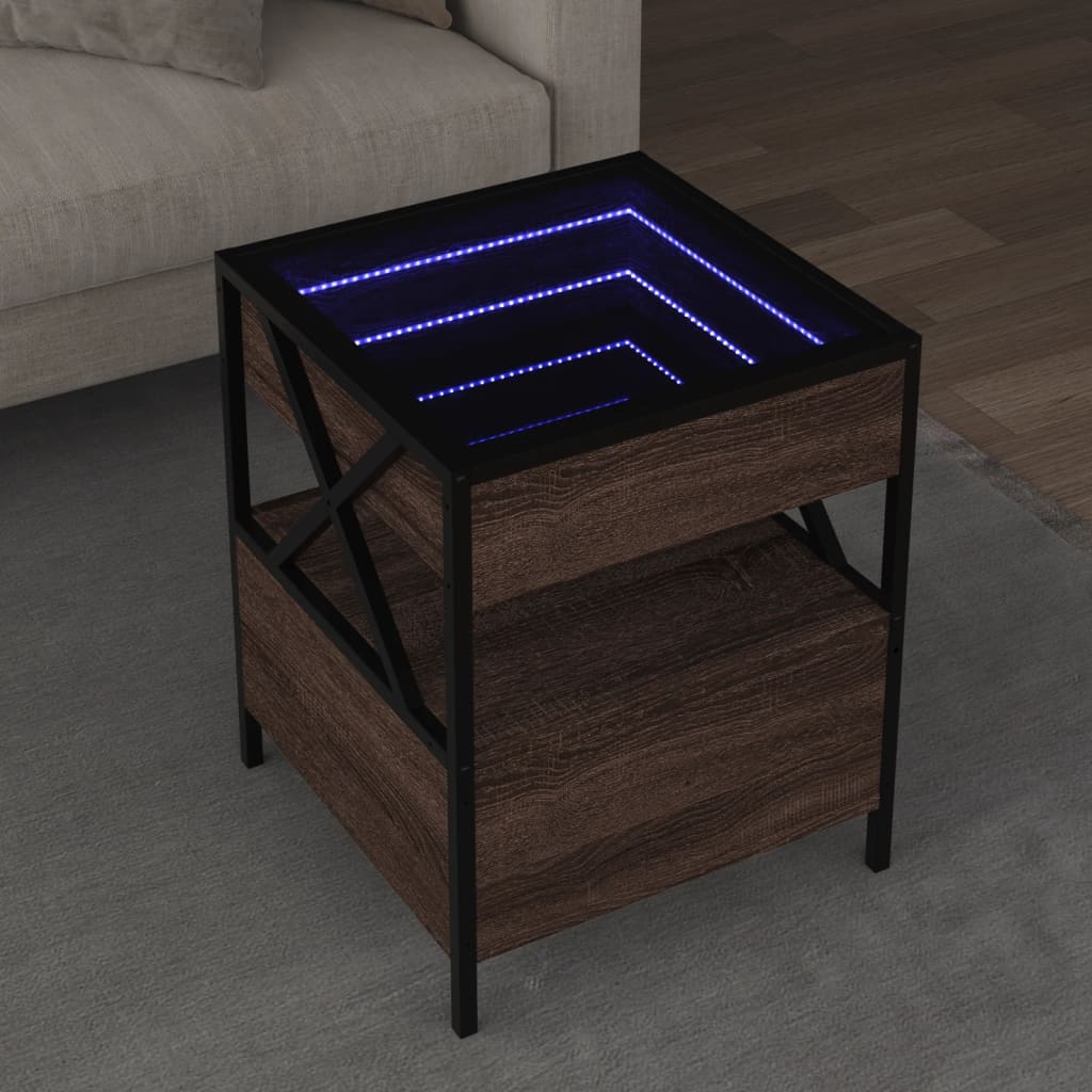 Soffbord brun ek med Infinity LEDs 40x40x51 cm