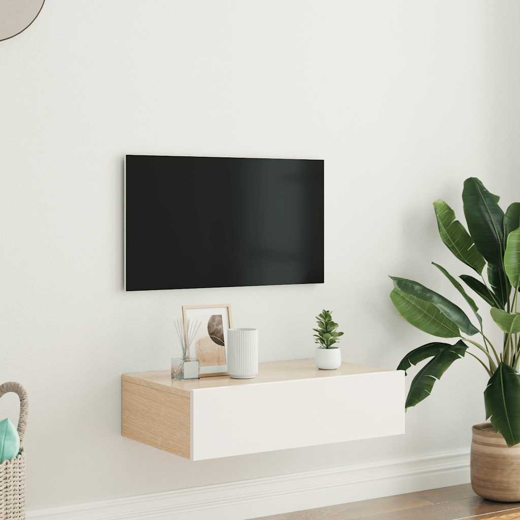 TV-möbel vit TV-bänk med LED-belysning 60x35x15,5 cm