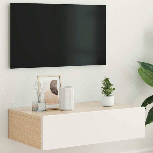 TV-möbel vit TV-bänk med LED-belysning 60x35x15,5 cm