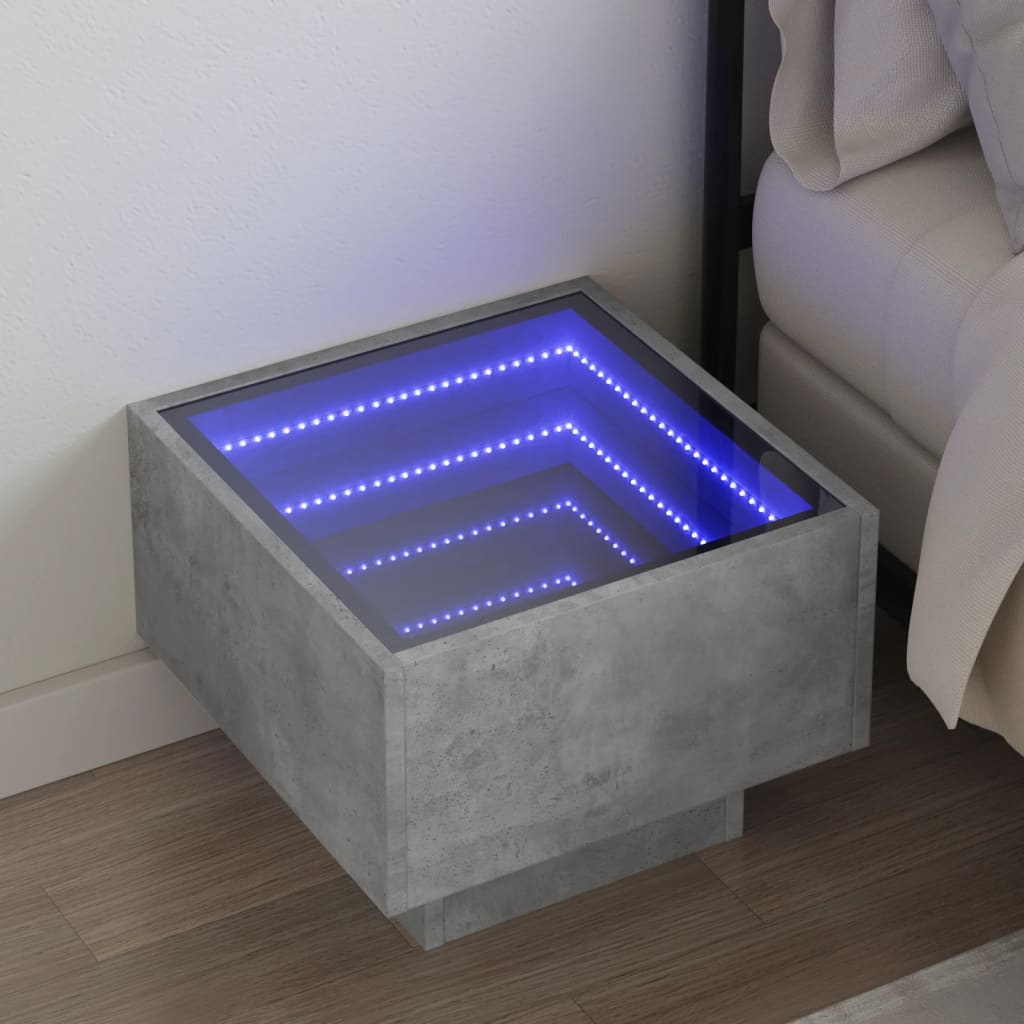 Sängbord Nattduksbord betonggrå med Infinity LEDs 40x40x30 cm