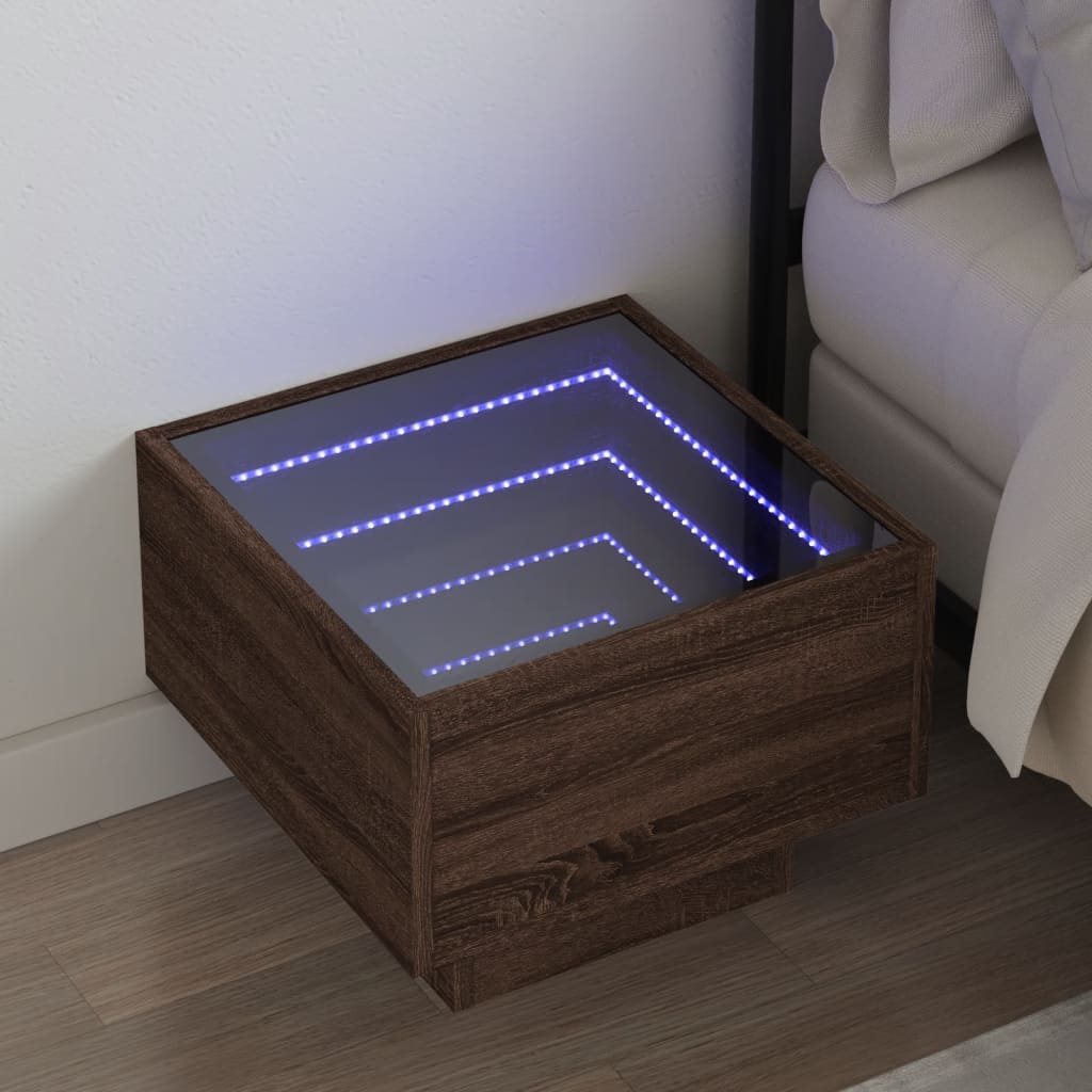 Sängbord Nattduksbord brun ek med Infinity LEDs 40x40x30 cm