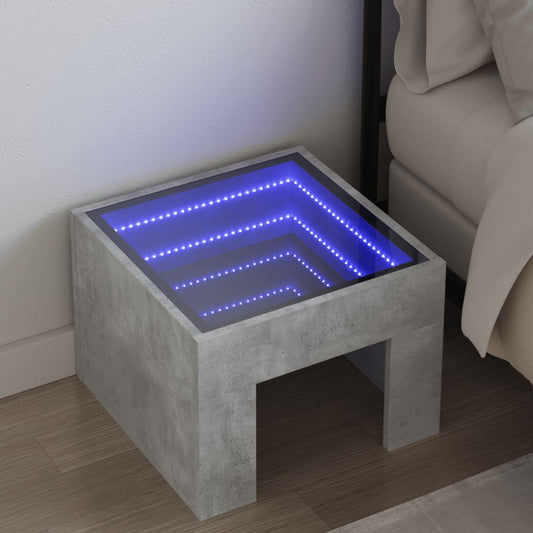 Sängbord Nattduksbord betonggrå med Infinity LEDs 40x40x30 cm