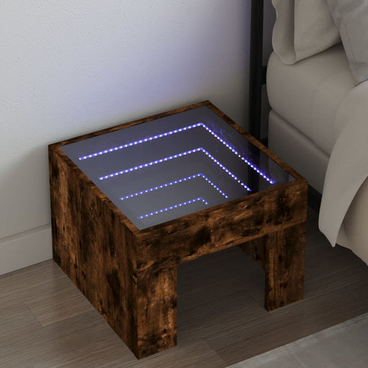 Sängbord Nattduksbord rökfärgad ek med Infinity LEDs 40x40x30 cm