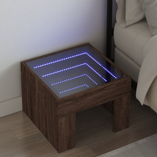 Sängbord Nattduksbord brun ek med Infinity LEDs 40x40x30 cm