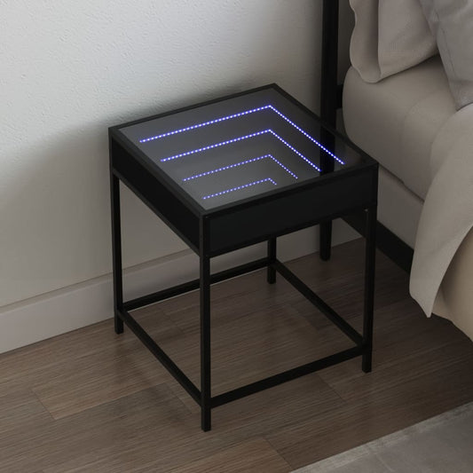 Sängbord Nattduksbord svart med Infinity LEDs 40x40x51 cm