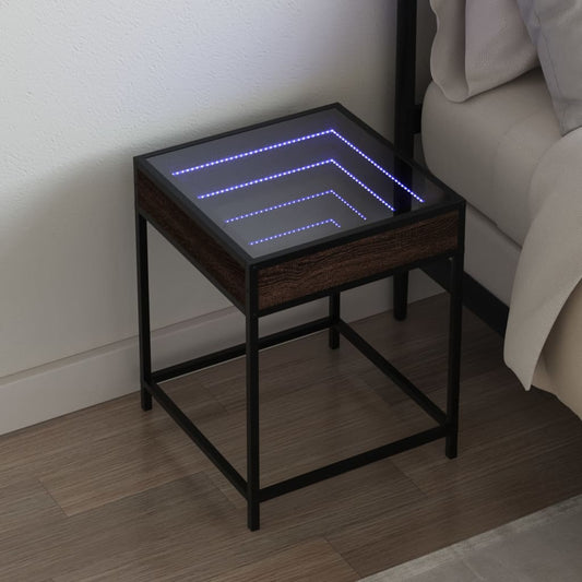 Sängbord Nattduksbord brun ek med Infinity LEDs 40x40x51 cm