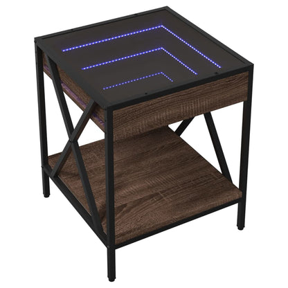 Sängbord Nattduksbord brun ek med Infinity LEDs 40x40x49 cm