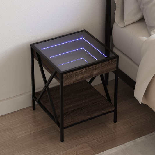 Sängbord Nattduksbord brun ek med Infinity LEDs 40x40x49 cm