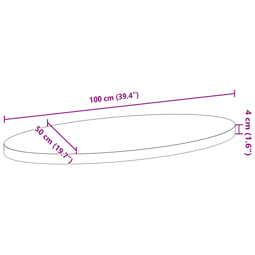 Bordsskiva 100x50x4 cm massiv ek oval