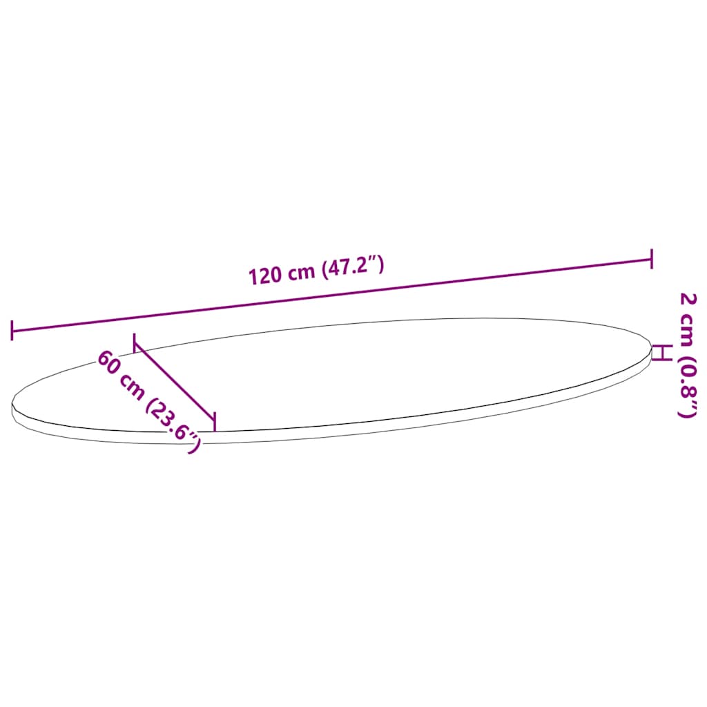 Bordsskiva ljusbrun 120x60x2 cm massiv ek oval