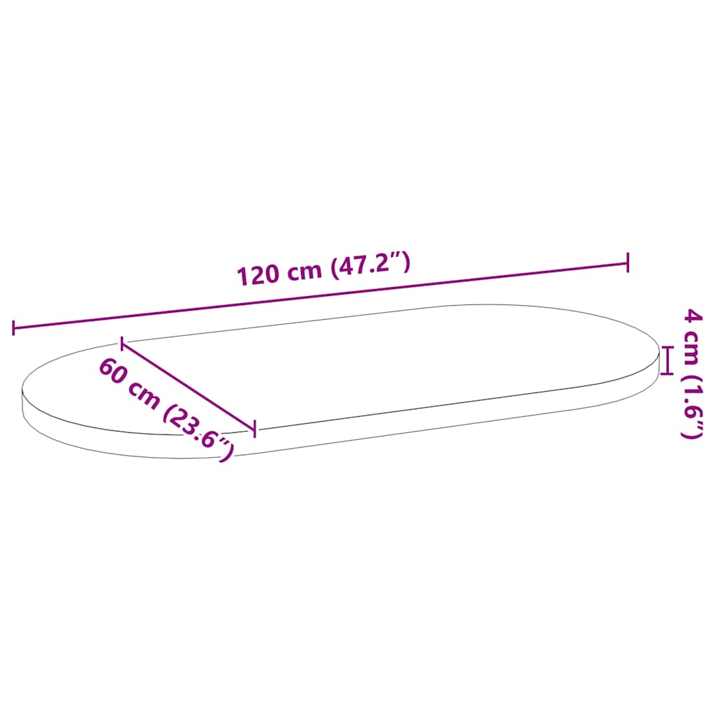 Bordsskiva 120x60x4 cm massiv ek oval