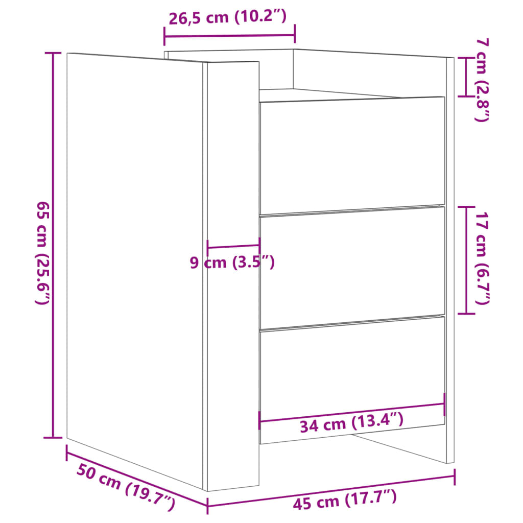 Sängbord Nattduksbord sonoma ek 45x50x65 cm