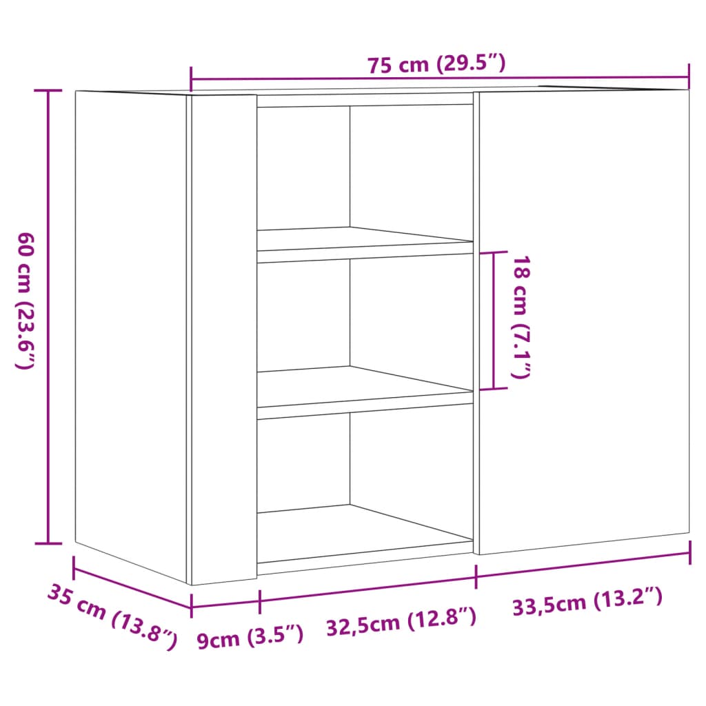 Musta seinäkaappi 75x35x60 cm