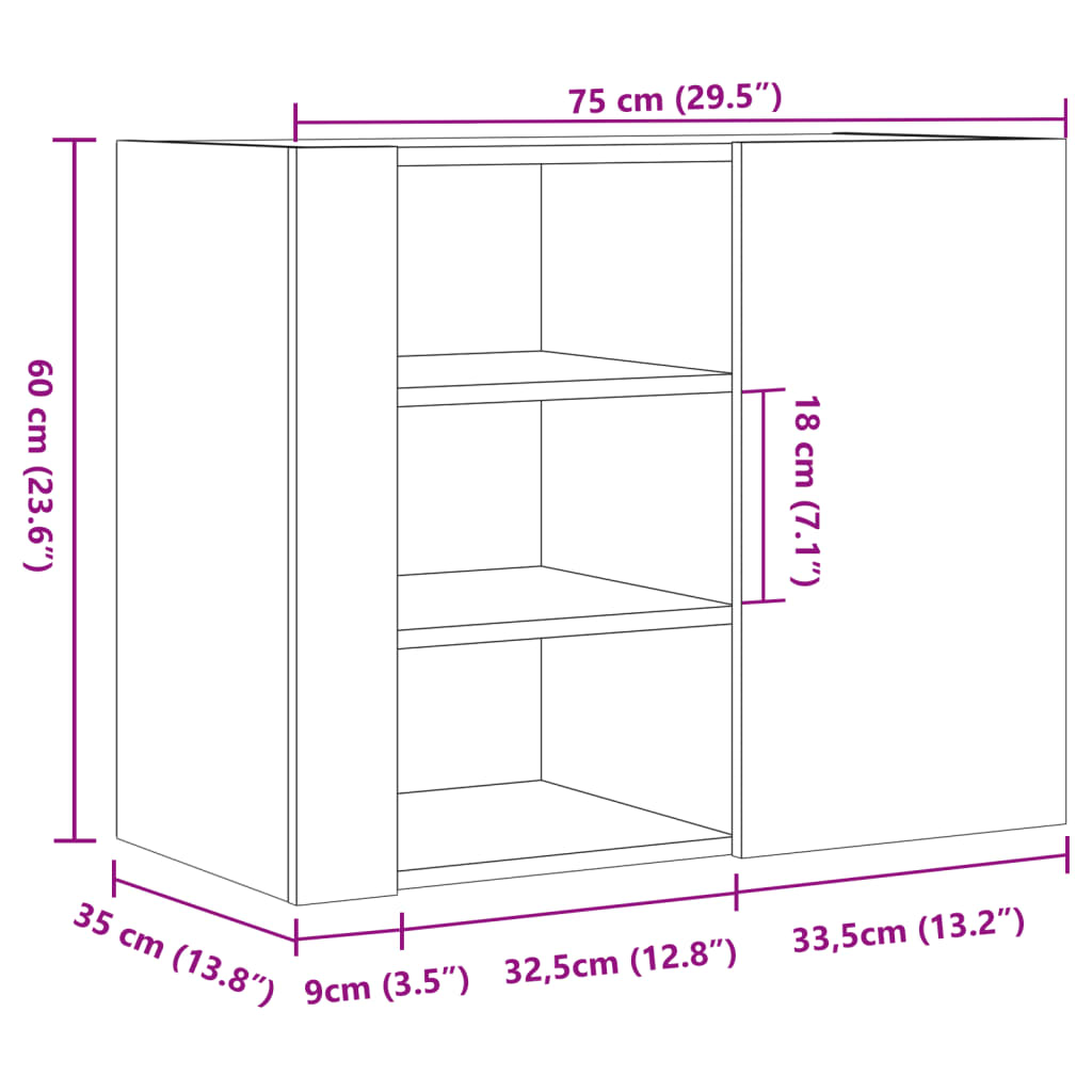 Seinäkaappi betonin harmaa 75x35x60 cm