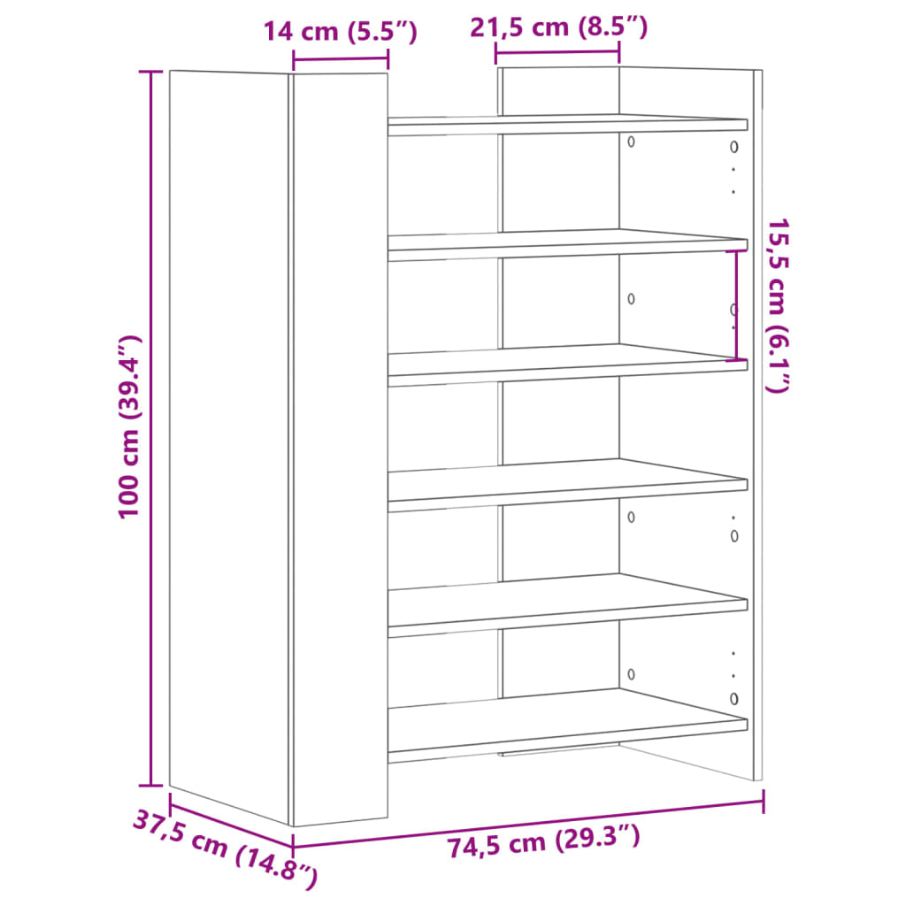 Kenkäteline Kenkäkaappi sonoma tammi 74,5x37,5x100 cm