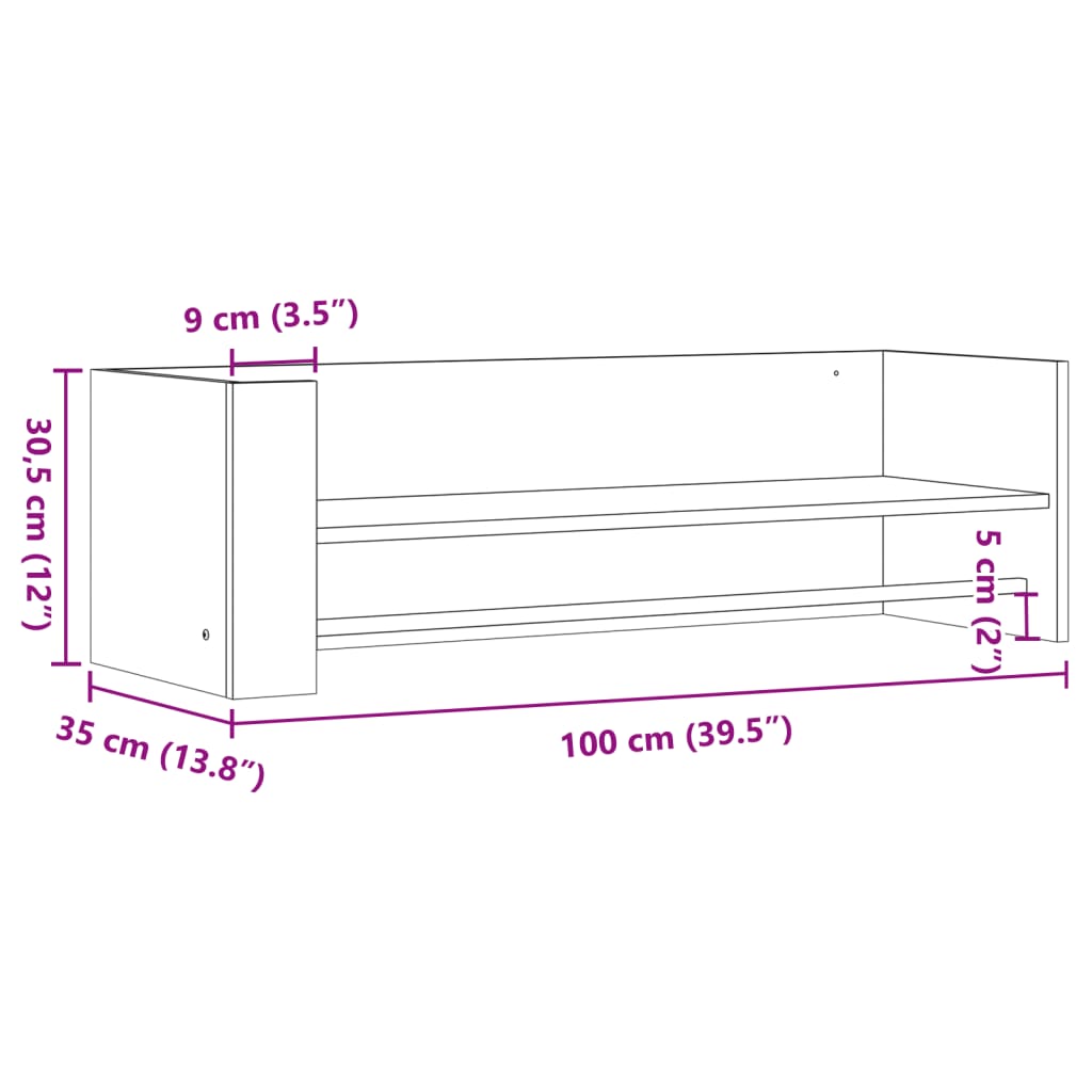 Seinähylly betonin harmaa 100x35x30,5 cm