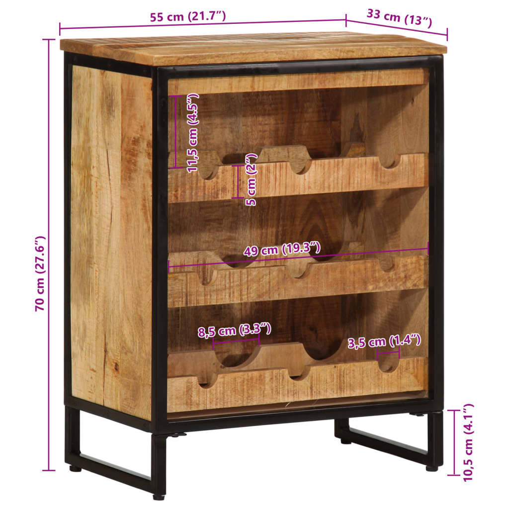 Viiniteline 9 pullolle 55x33x70 cm massiivi mangopuuta