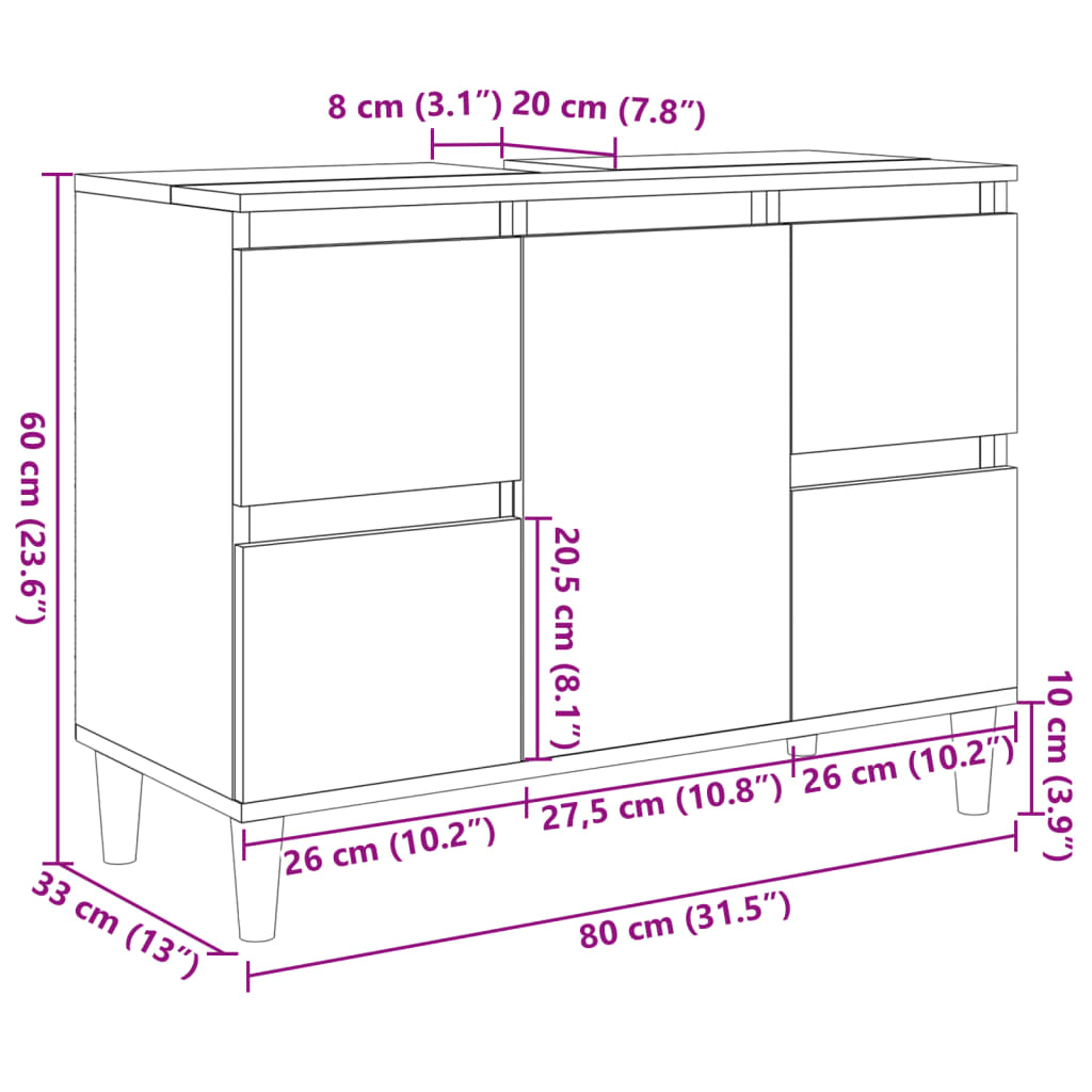 Badrumsunderskåp sonoma ek 80x33x60 cm