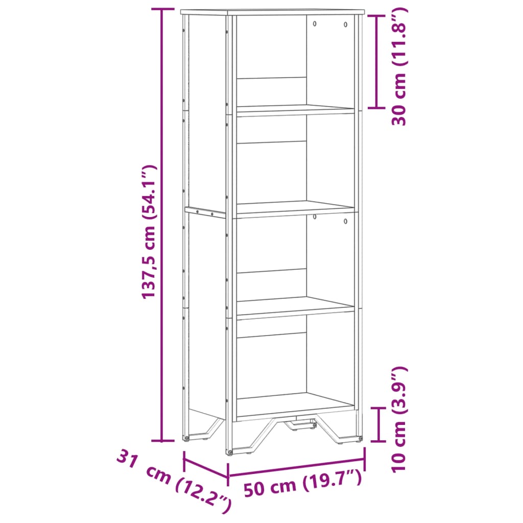 Kirjahylly ruskea tammi 50x31x137,5 cm