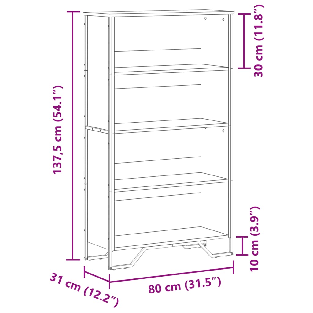 Kirjahylly harmaa sonoma 80x31x137,5 cm