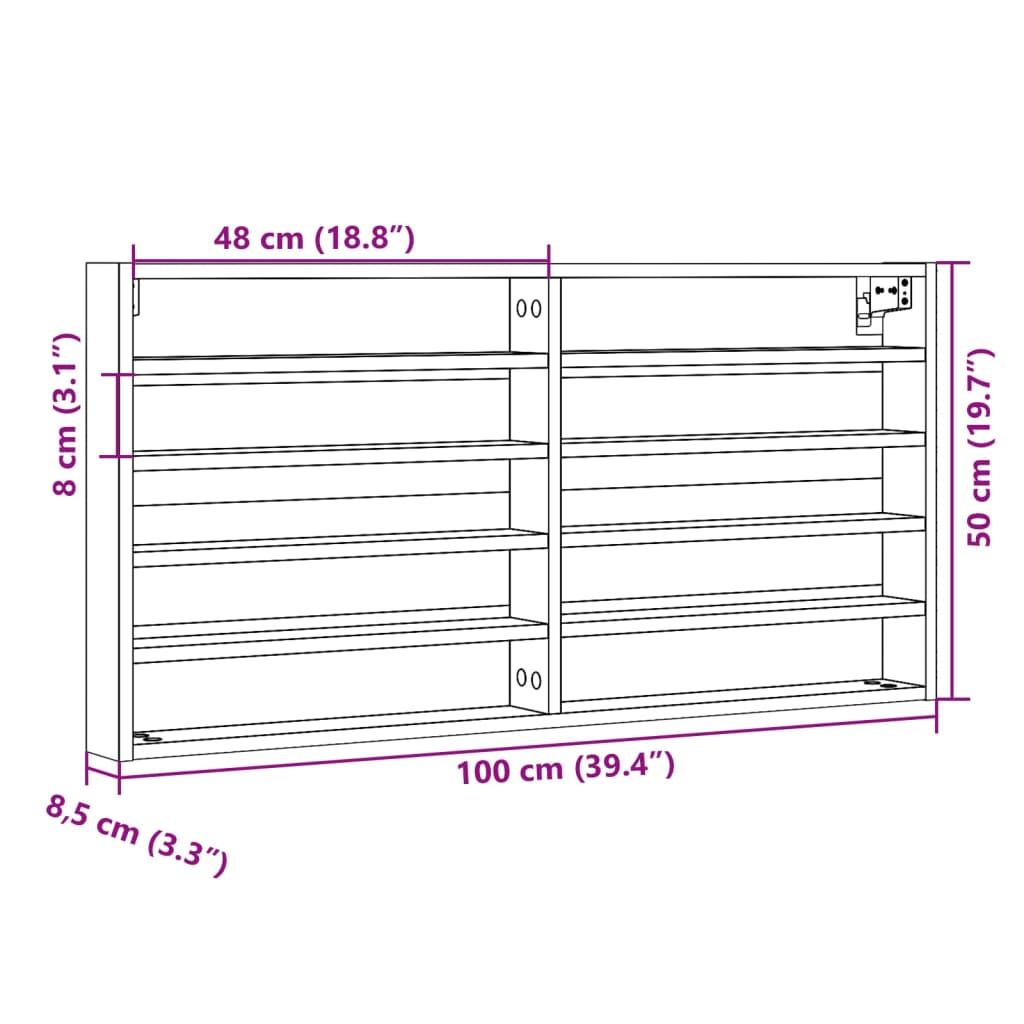 Vitriinikaappi betonin harmaa 100x8,5x50 cm