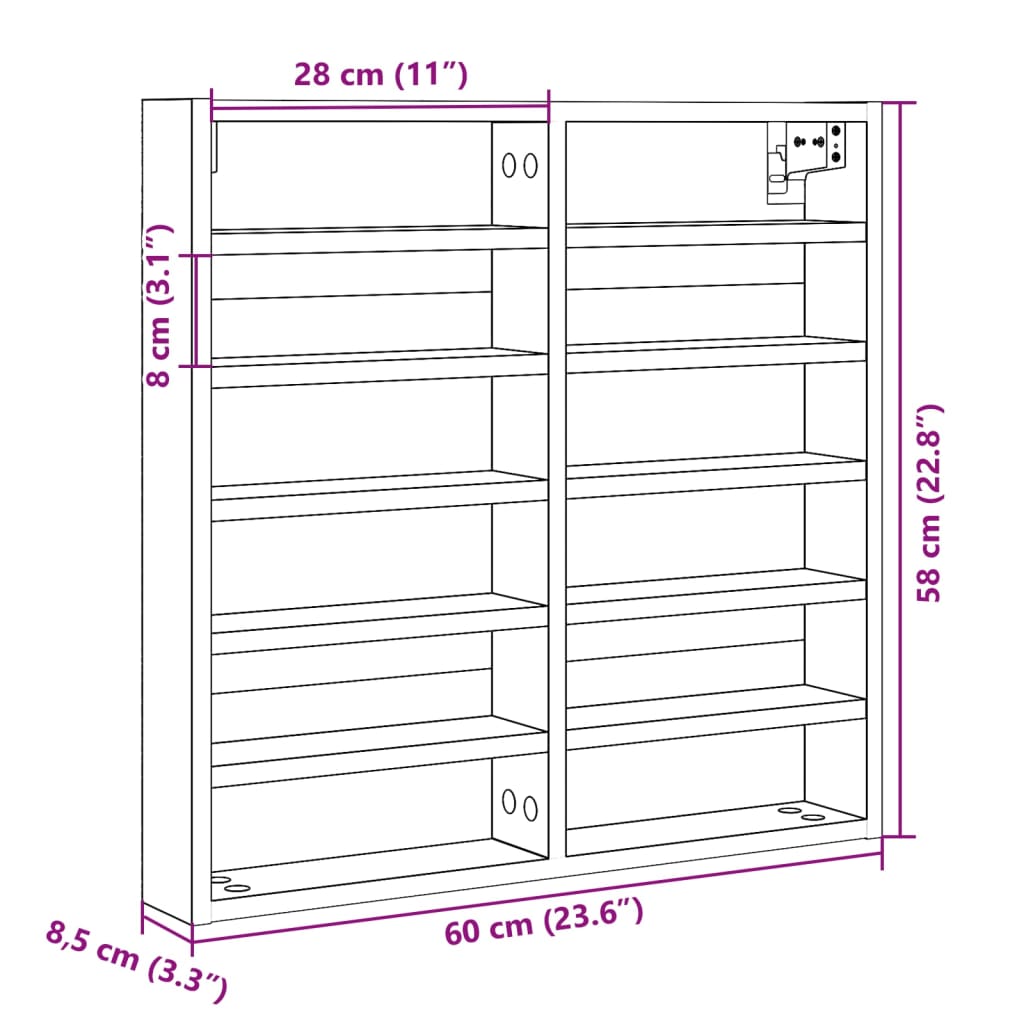 Vitriinikaappi ruskea tammi 60x8,5x58 cm