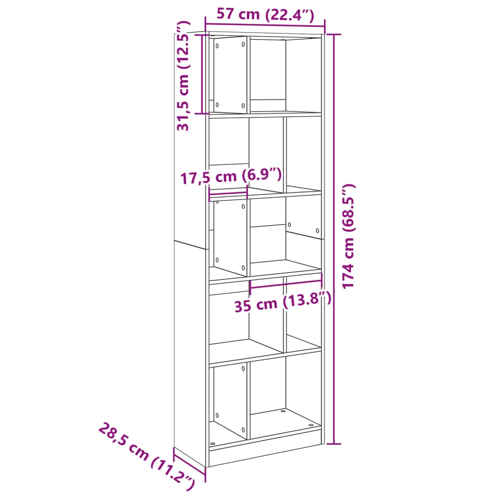 Sonoma tammi kirjahylly 57x28,5x174 cm