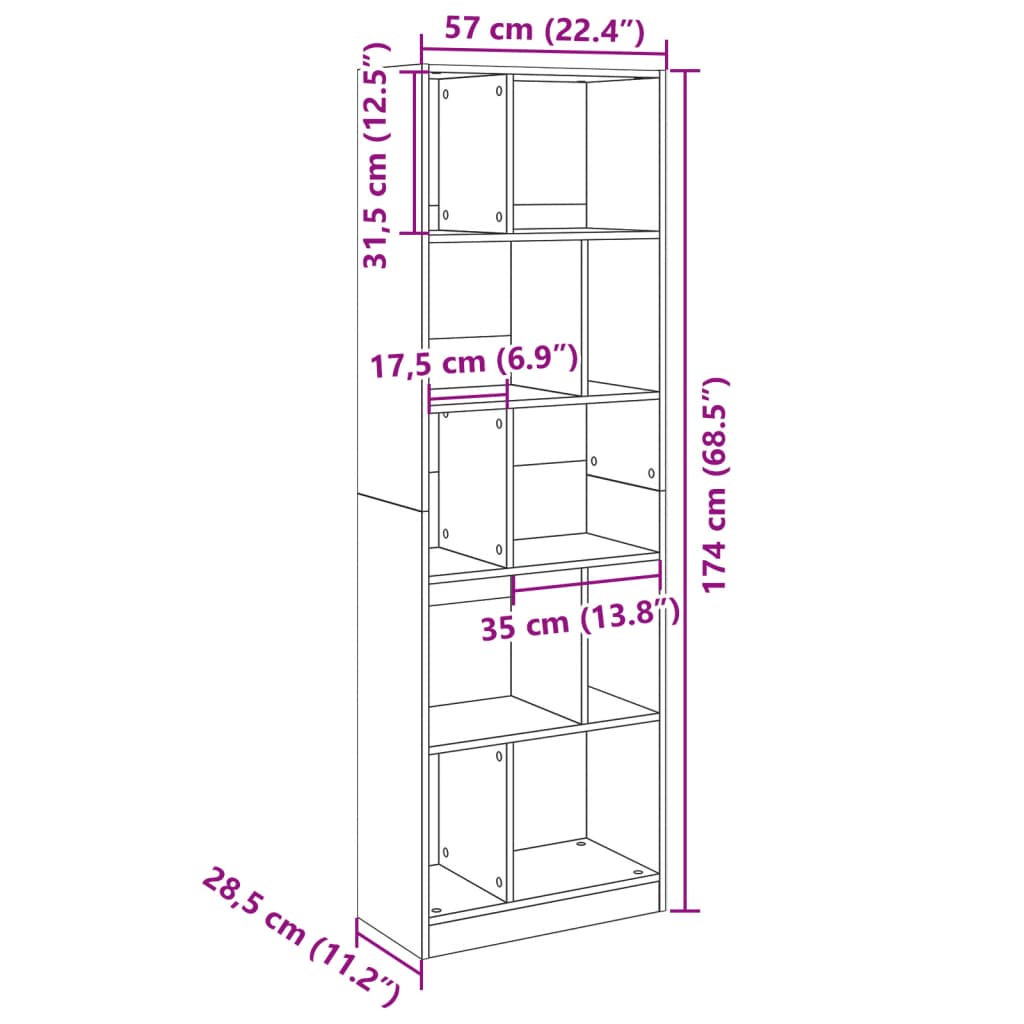 Kirjahylly betonin harmaa 57x28,5x174 cm