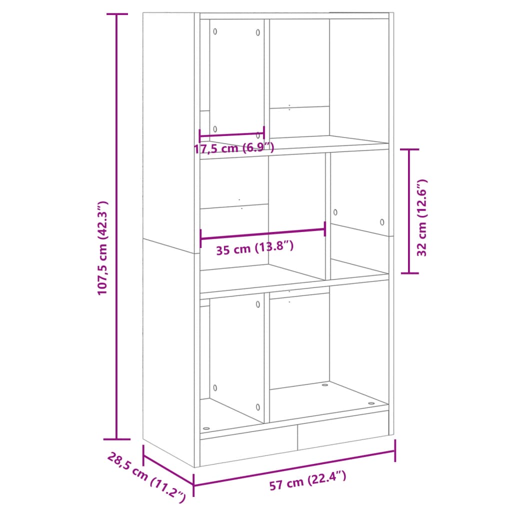 Kirjahylly betonin harmaa 57x28,5x107,5 cm