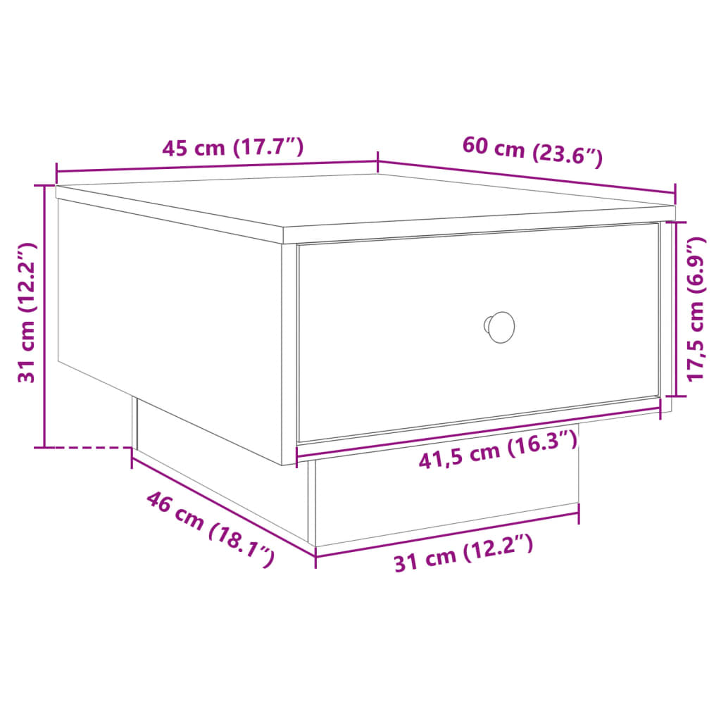 Sohvapöytä betonin harmaa 60x45x31 cm