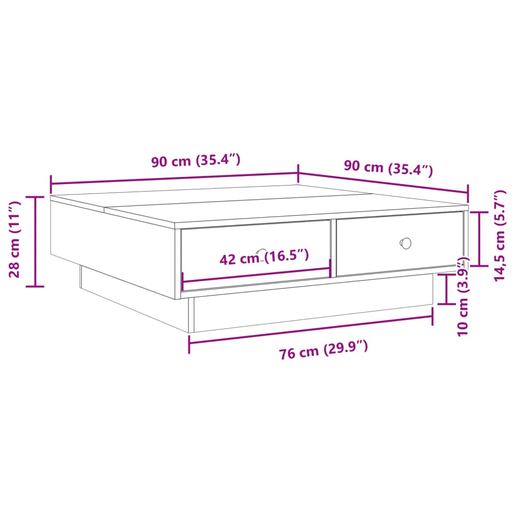 Soffbord sonoma ek 90x90x28 cm