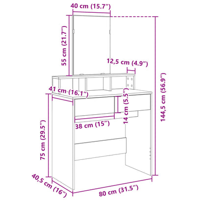 Sminkbord med spegel brun ek 80x41x144,5 cm