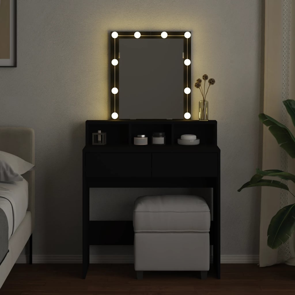 Sminkbord med LED svart 80x41x144,5 cm