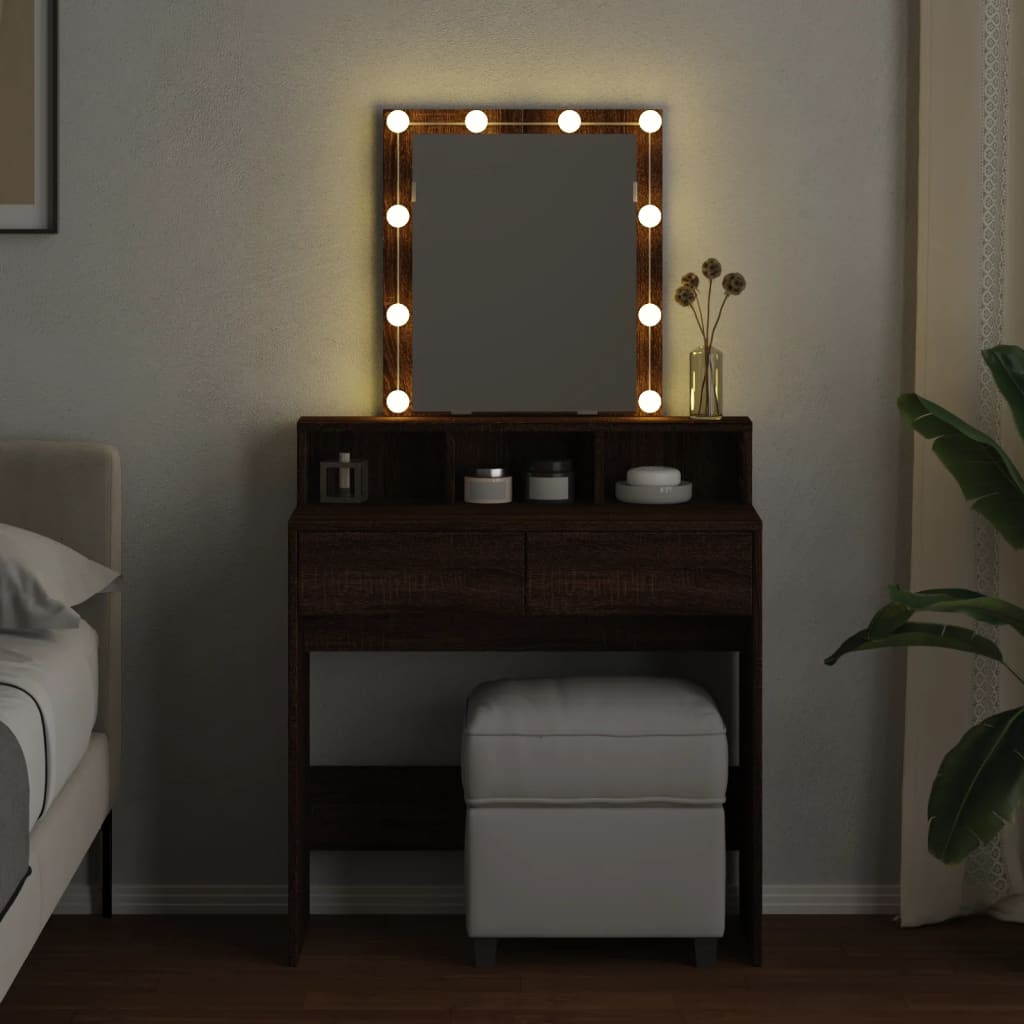 Sminkbord med LED brun ek 80x41x144,5 cm