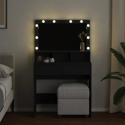 Sminkbord med LED svart 80x41x134,5 cm