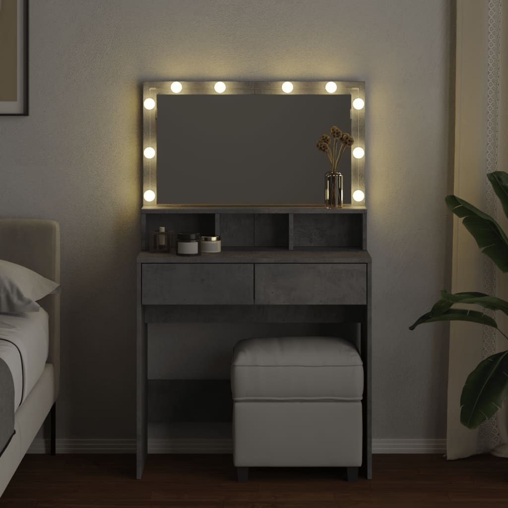 Sminkbord med LED betonggrå 80x41x134,5 cm