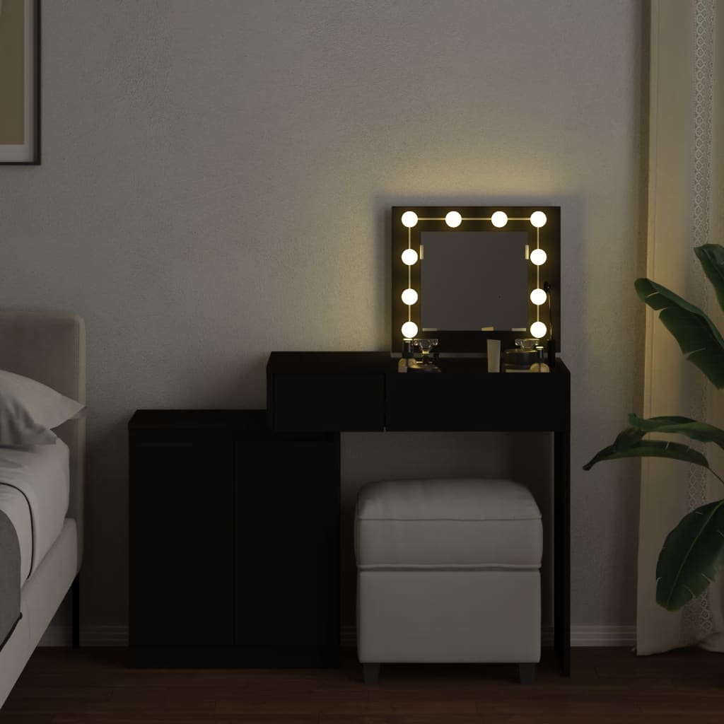 Sminkbord med LED svart 115x37x110,5 cm