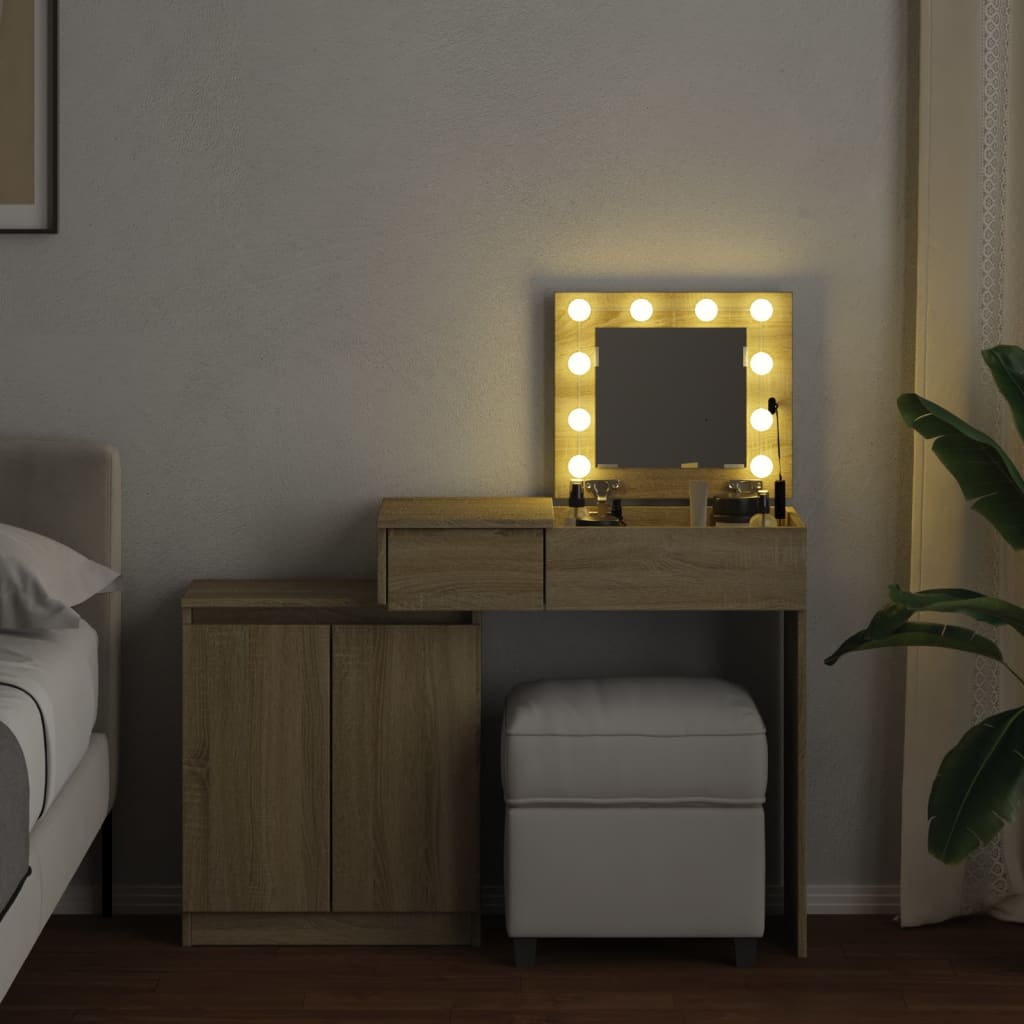 Sminkbord med LED sonoma-ek 115x37x110,5 cm