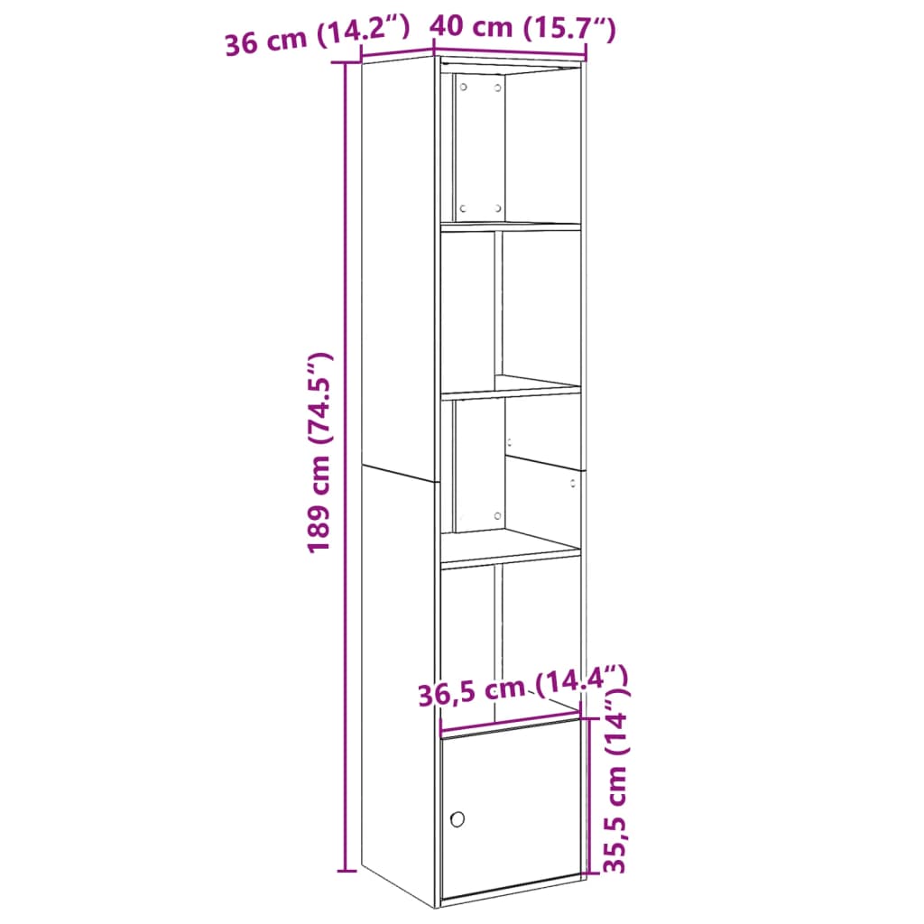 Kirjahylly betonin harmaa 40x36x189 cm