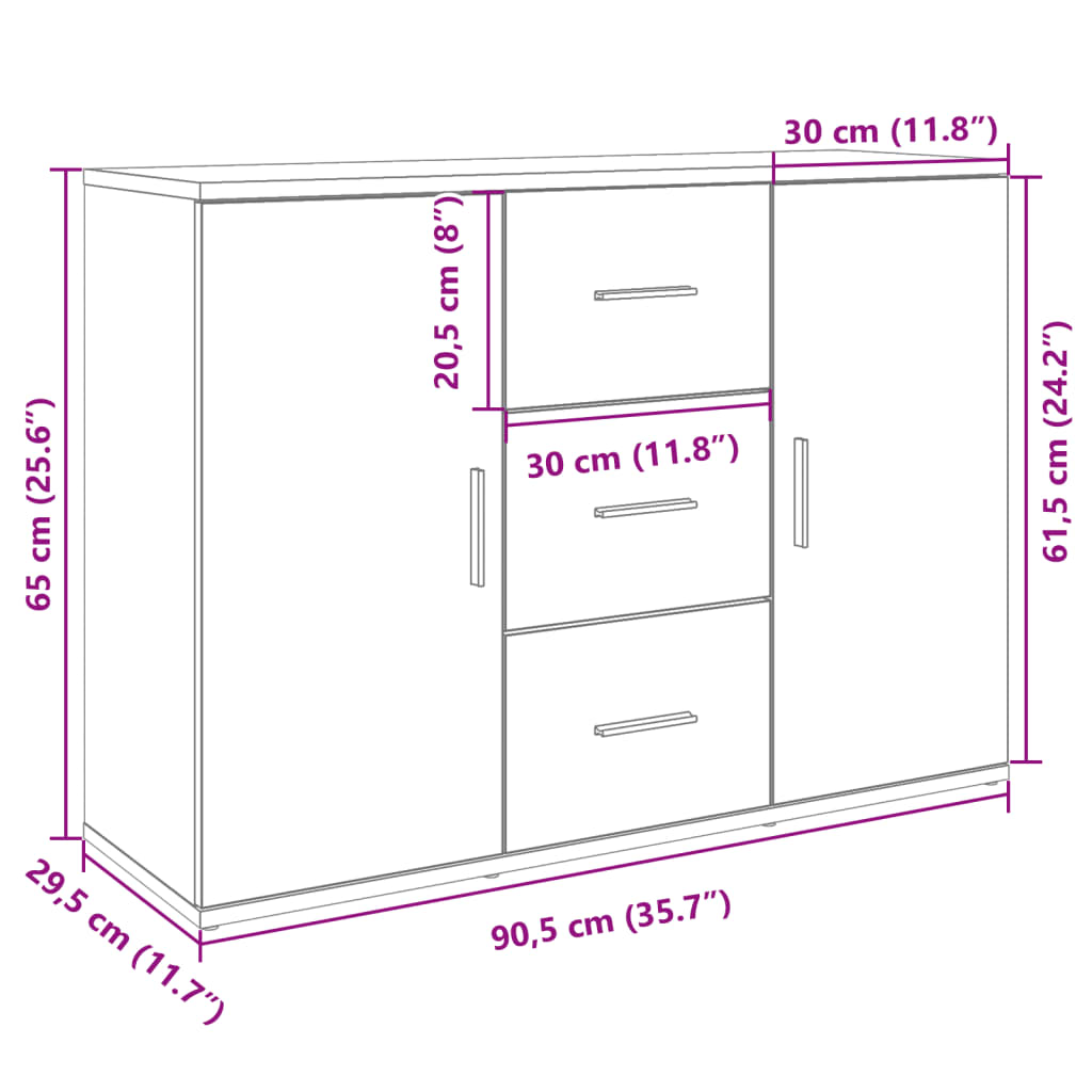 Skänk Sonoma ek 90,5x29,5x65 cm