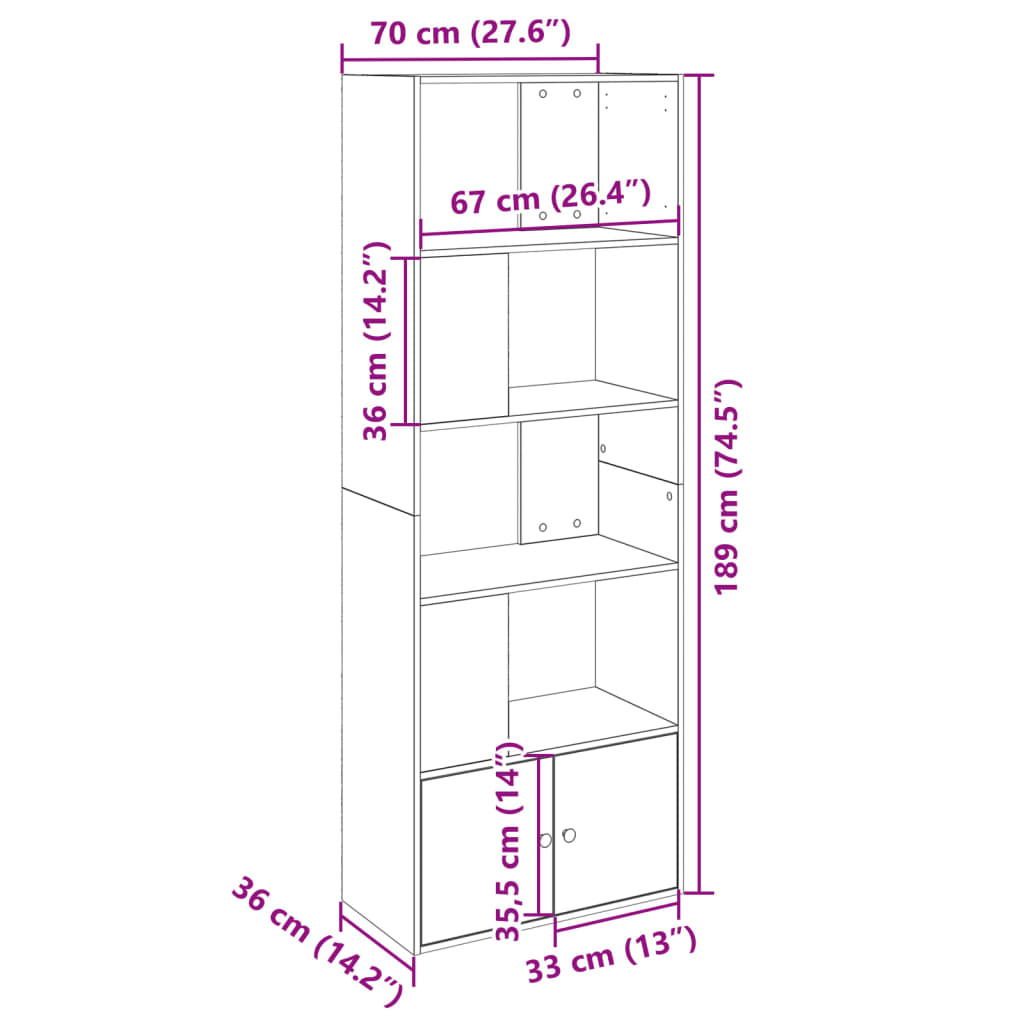 Kirjahylly betonin harmaa 70x36x189 cm