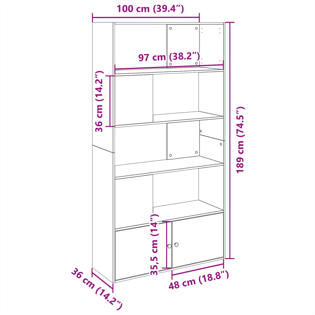 Bokhylla vit 100x36x189 cm