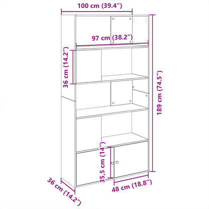 Kirjahylly betonin harmaa 100x36x189 cm