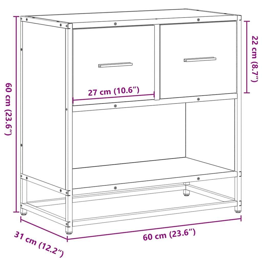 Sängbord svart 60x31x60 cm konstruerat trä och metall