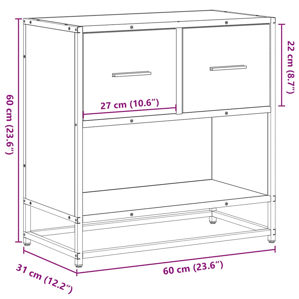 Sängbord rökfärgad ek 60x31x60 cm konstruerat trä och metall