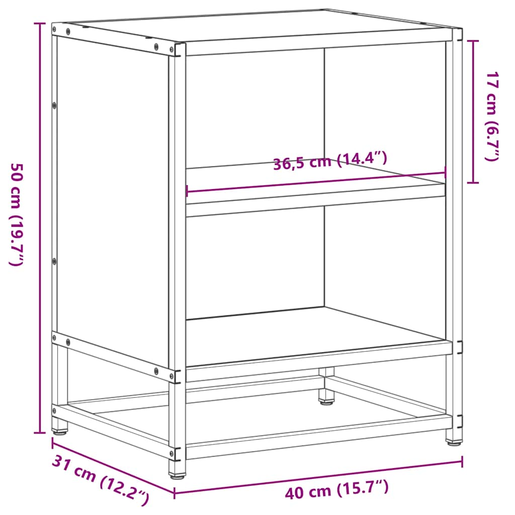 Sängbord 2 st svart 40x31x50 cm konstruerat trä och metall