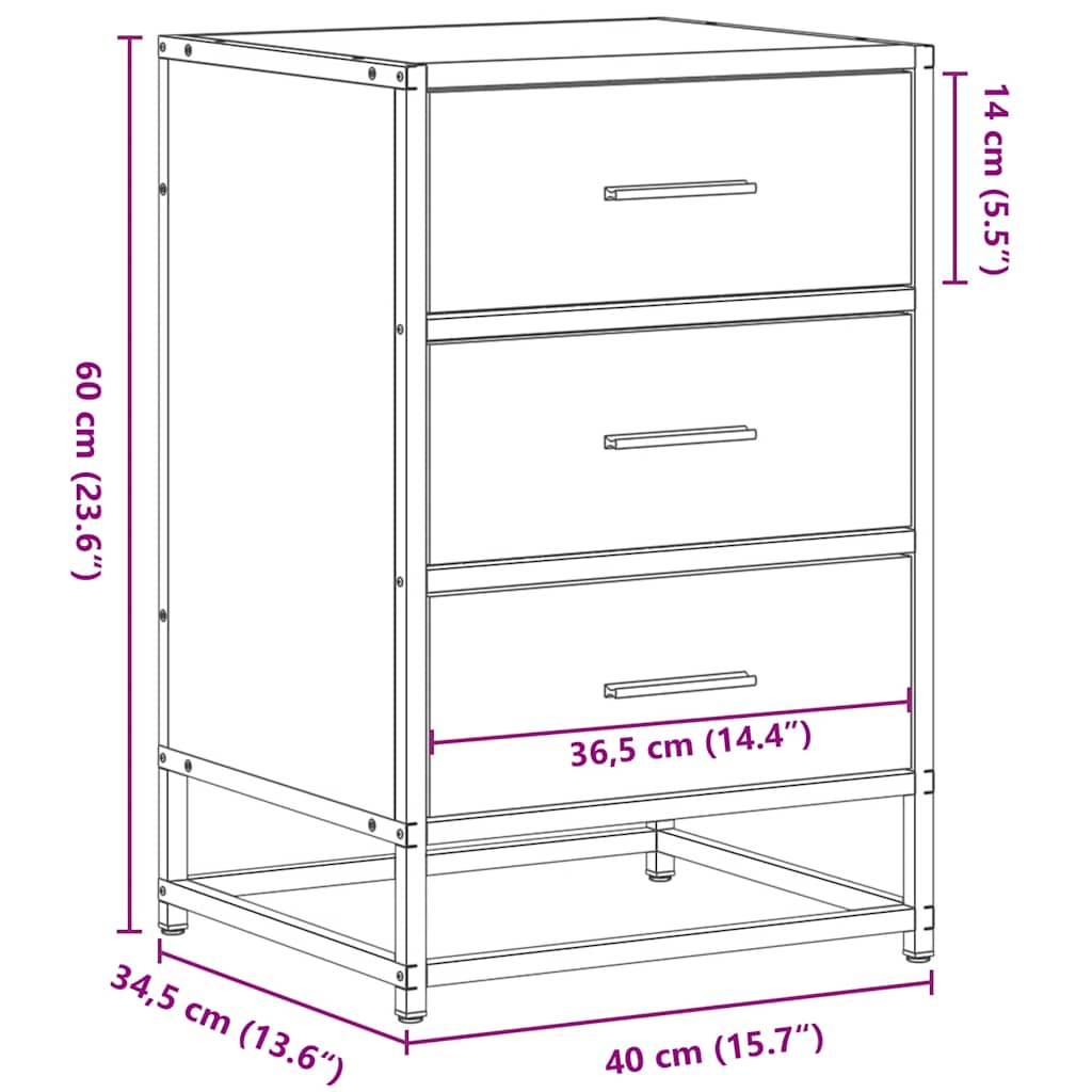 Sängbord rökfärgad ek 40x34,5x60 cm konstruerat trä och metall