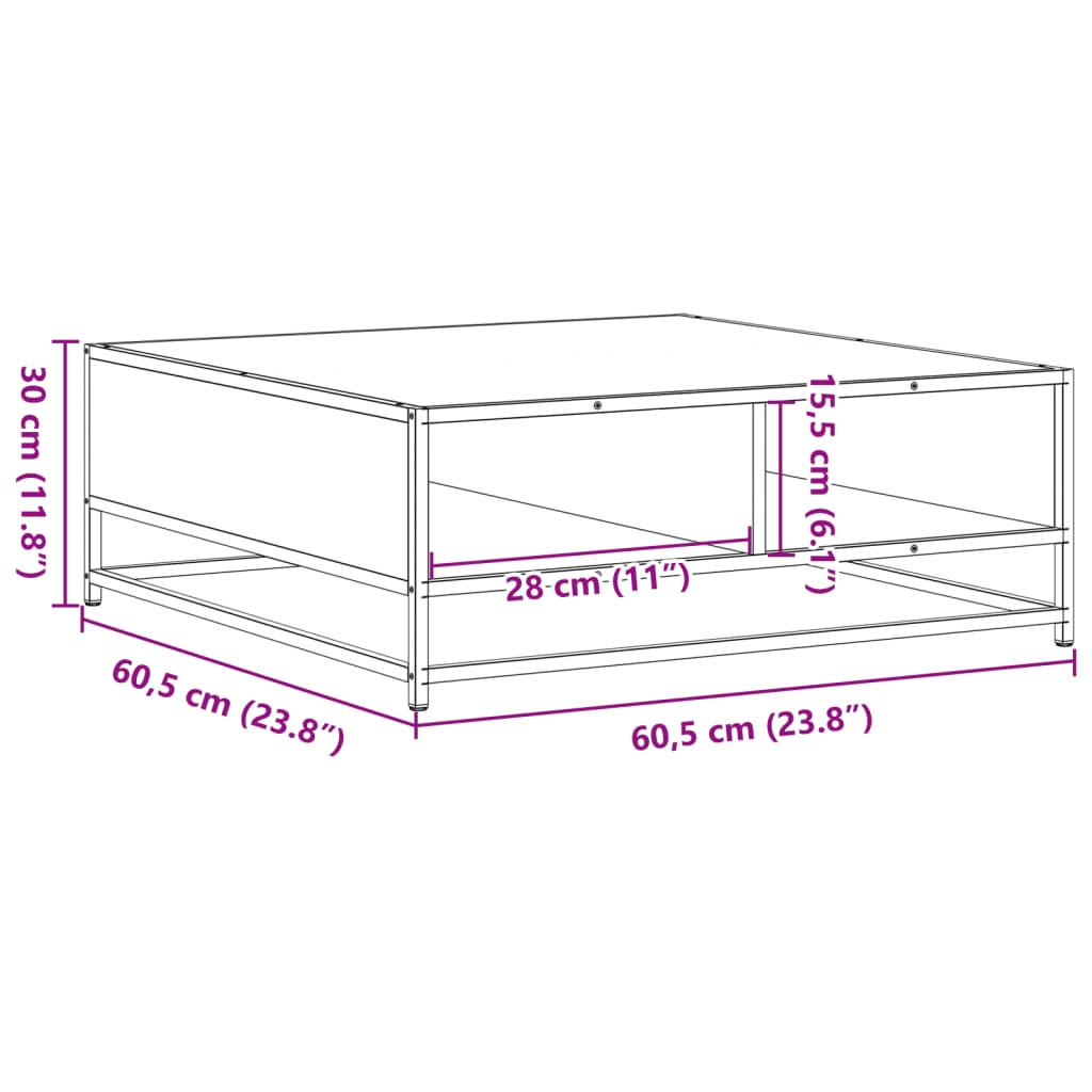 Soffbord sonoma ek 60,5x60,5x30 cm och metall